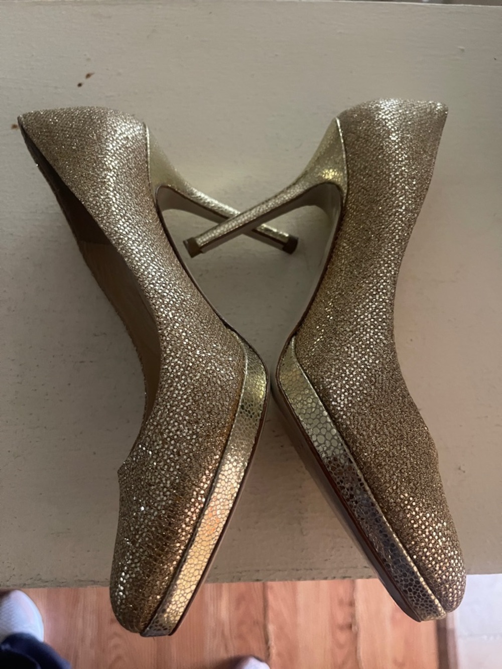Jimmy Choo Gold Glitter Pointed Pumps